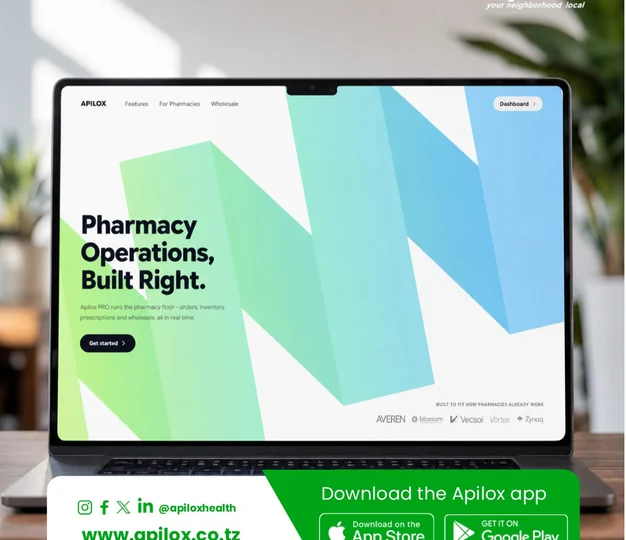 Apilox PRO on a laptop — Pharmacy operations, built right